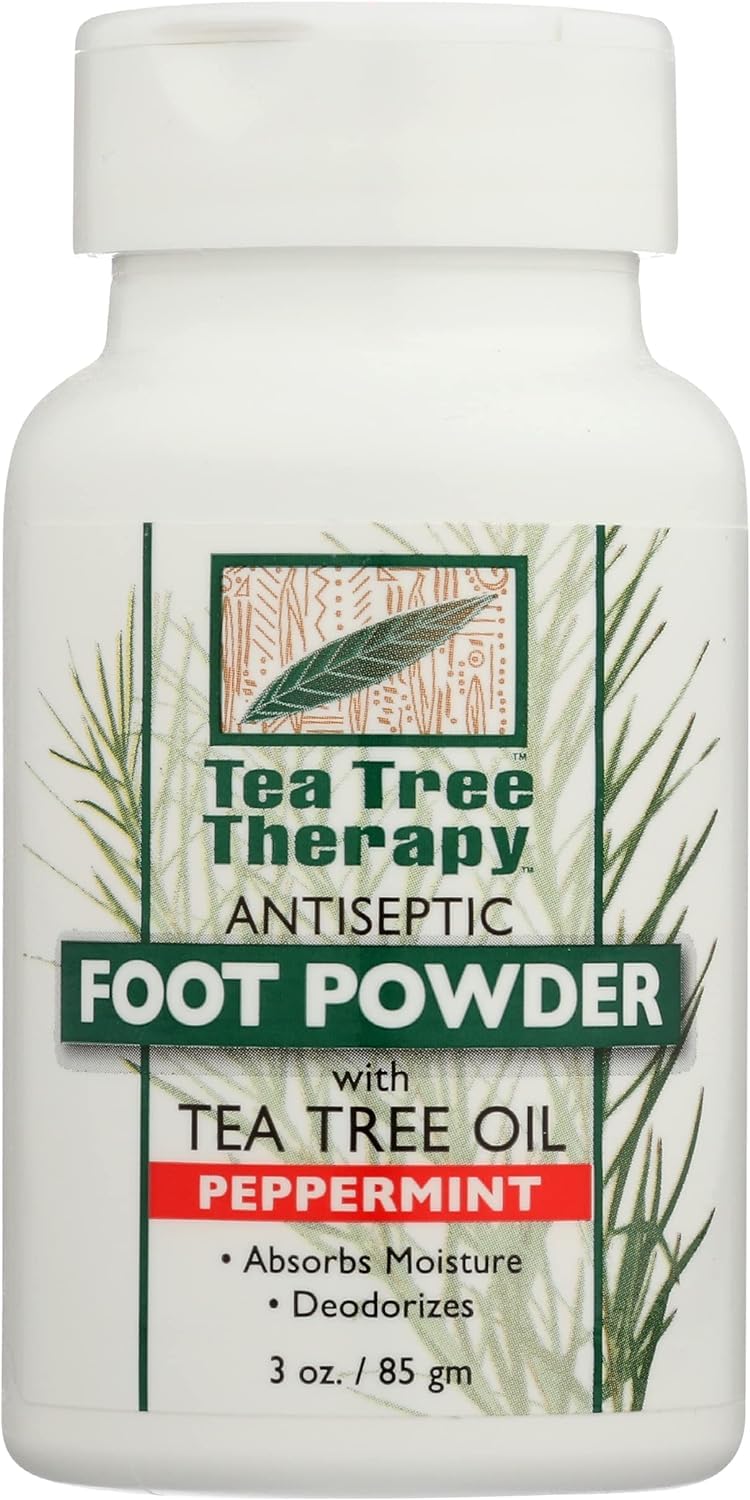 Tea Tree Therapy front packaging showing 3 oz powder and refreshing scent