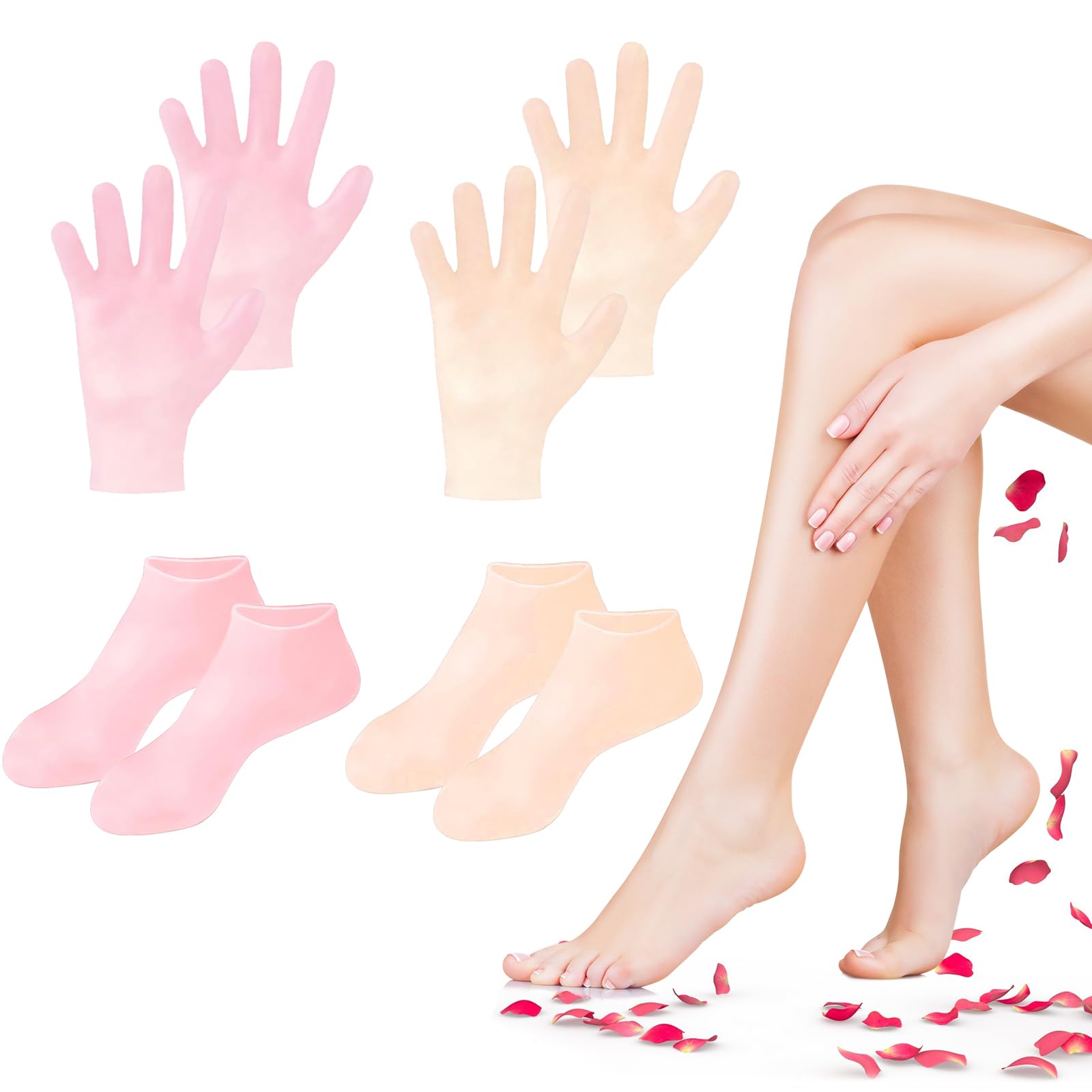 TEAWOO front packaging showing 4-pair silicone sock and glove kit, convenient home care