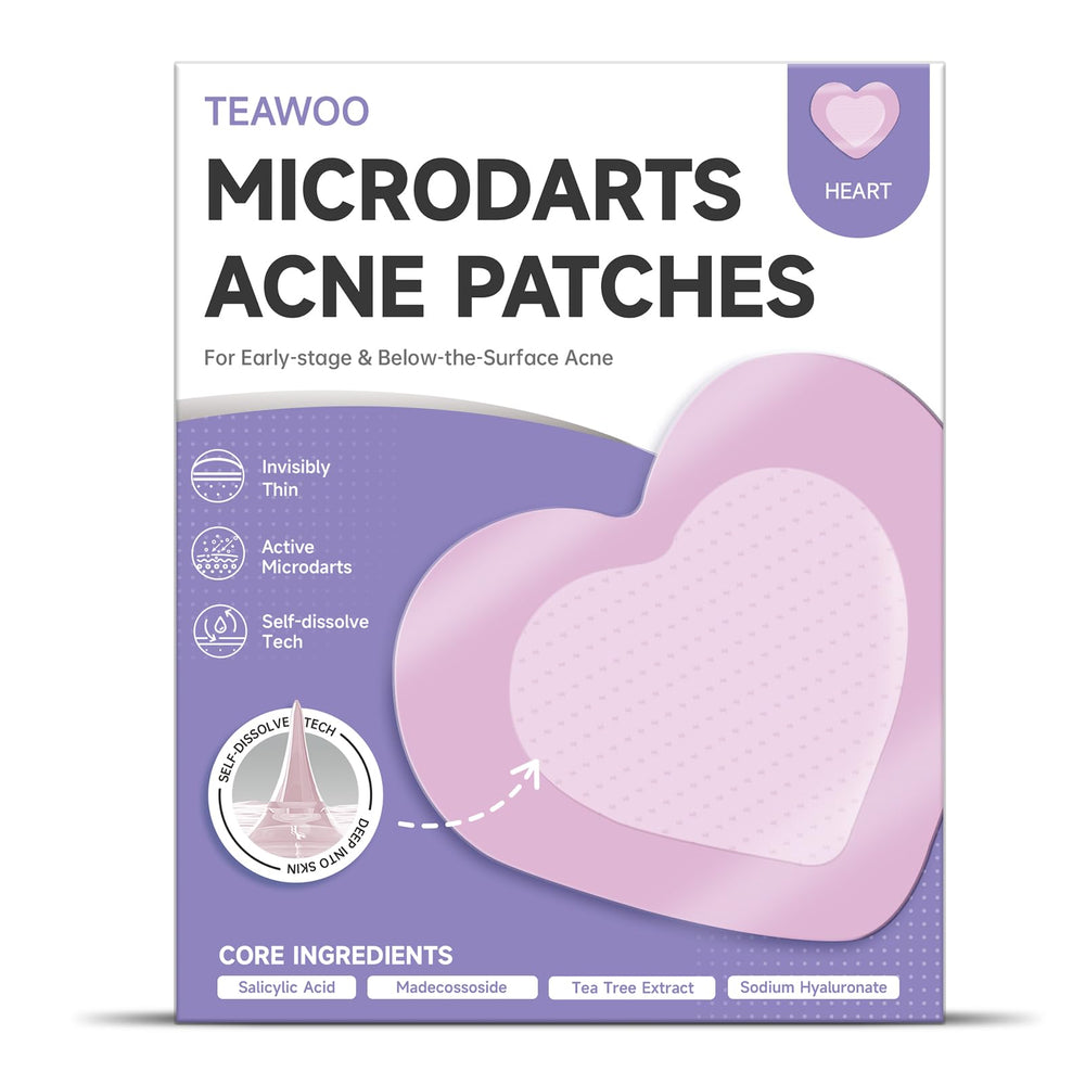 TEAWOO front packaging showing heart-shaped patches and compact design benefit