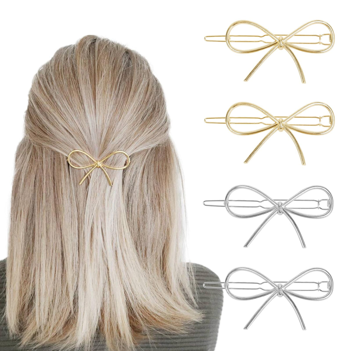 TEBIEKOY front view of four bow hairpins, simple stylish accessory