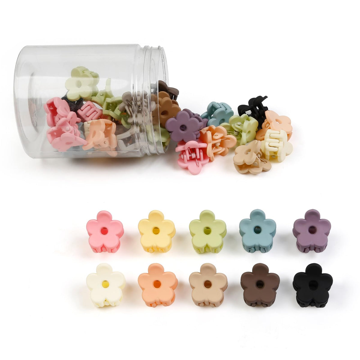 TEBIEKOY front packaging showing 40 colorful flower clips, tidy storage benefit