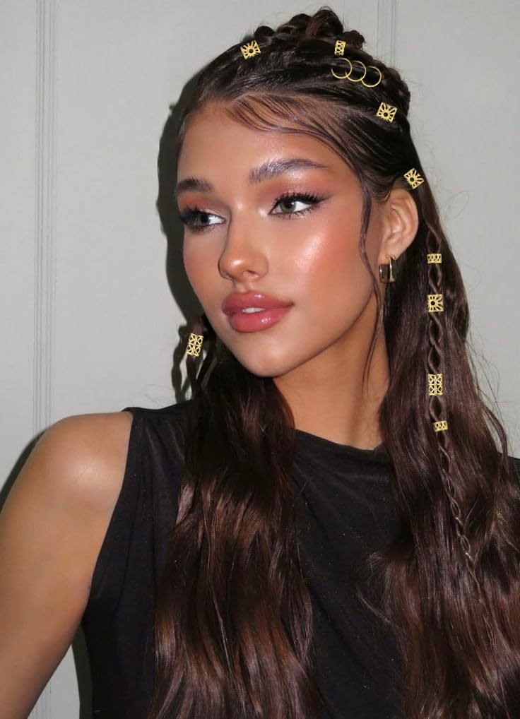 TEBIEKOY styled braid with multiple gold cuffs showing glamorous event-ready look