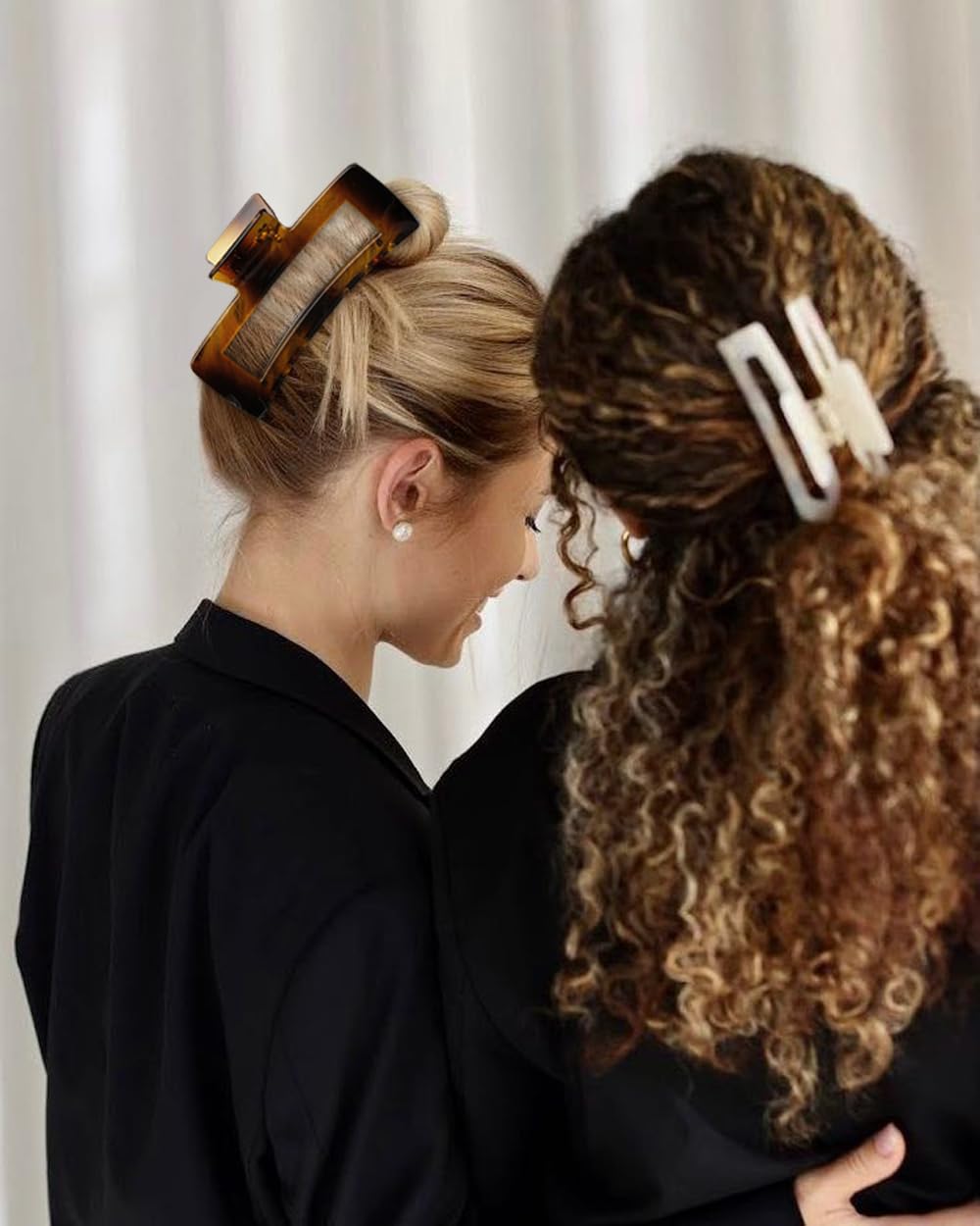 TEBIEKOY clip in a high bun showing secure, comfortable all-day benefit
