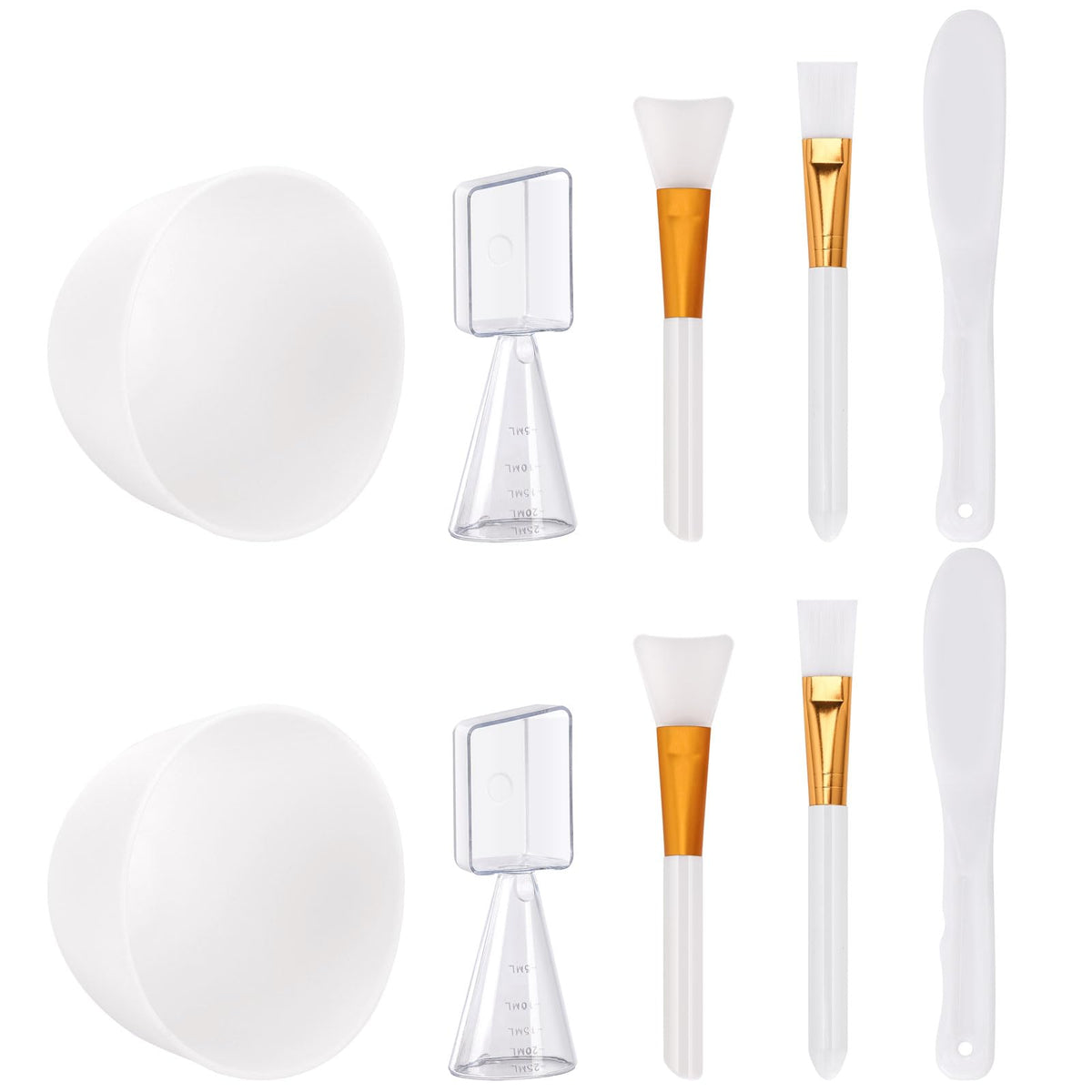 Tecbeauty front view of complete white 10-piece mixing kit showing organized tools