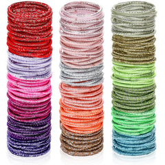 TecUnite front pack of glitter hair elastics showing quantity and colors, convenient supply