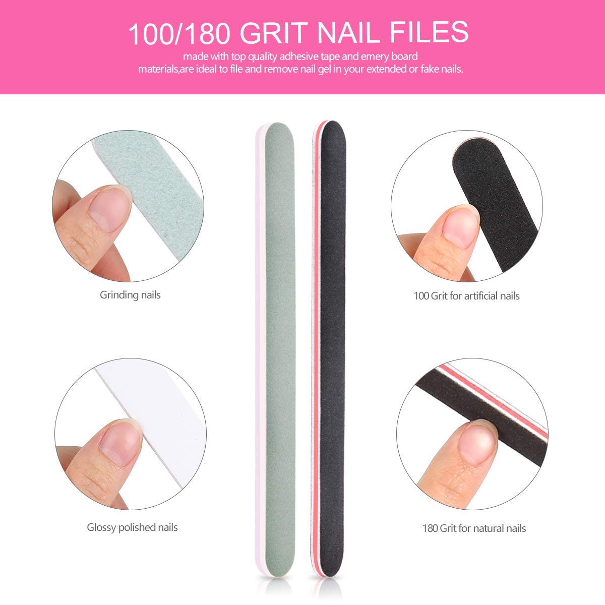 Teenitor 100/180 grit nail files displayed for controlled topcoat sanding