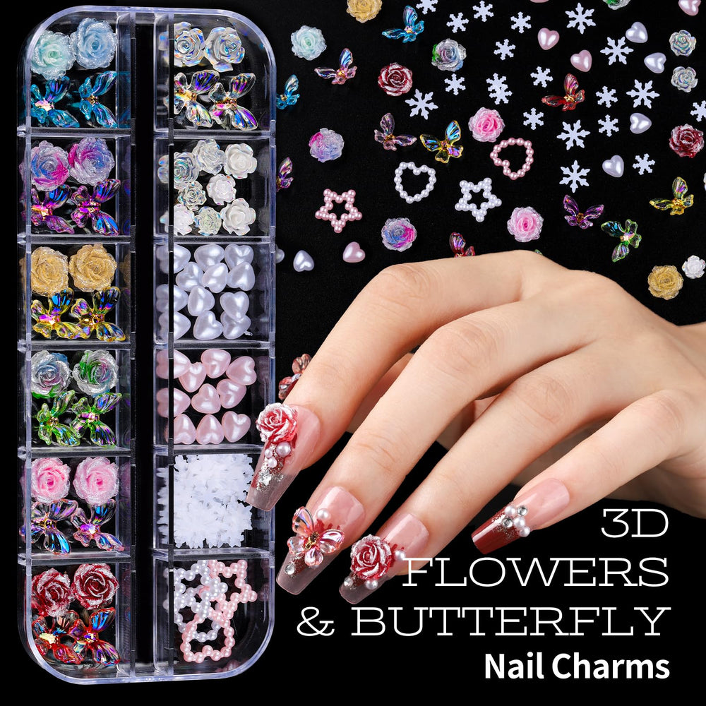 Teenitor close-up of 3D flower and butterfly charms highlighting delicate detail