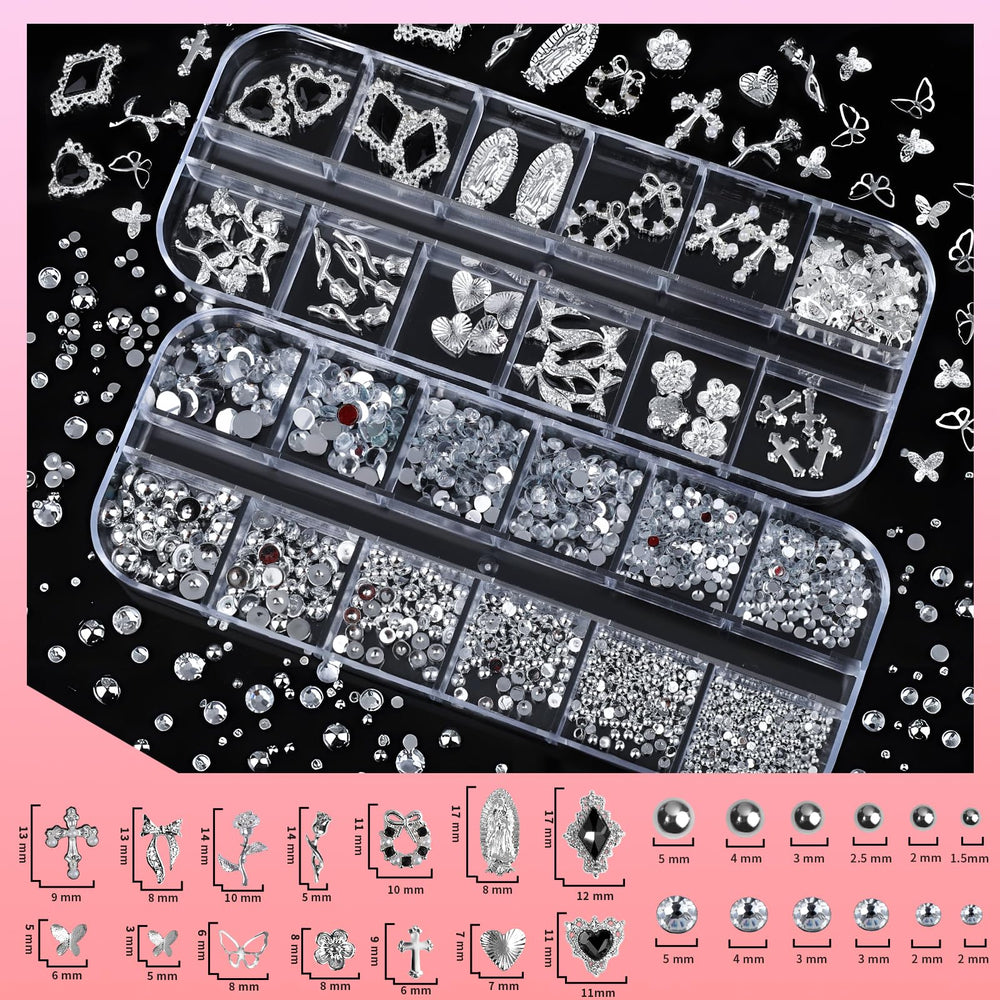 Teenitor 3D silver charms close-up highlighting shapes and luxurious texture for statement nails