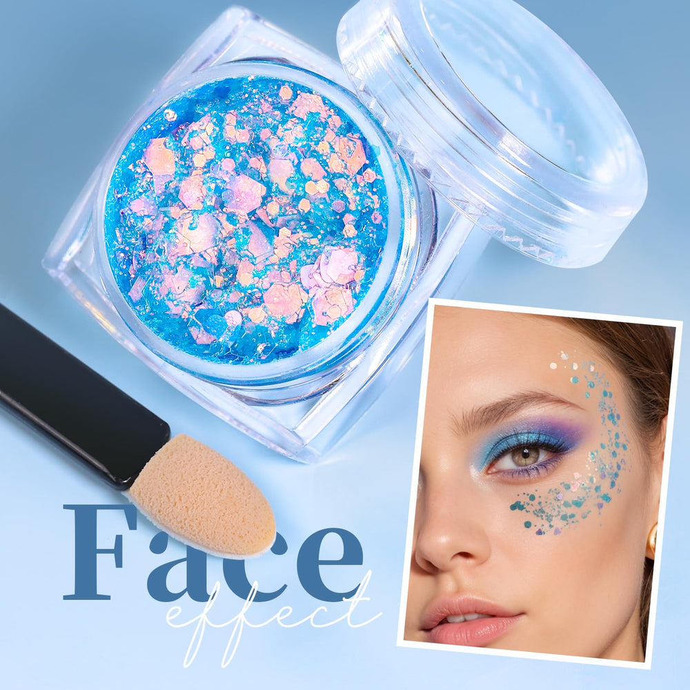 Teenitor close-up of six glitter shapes displaying variety and creative options