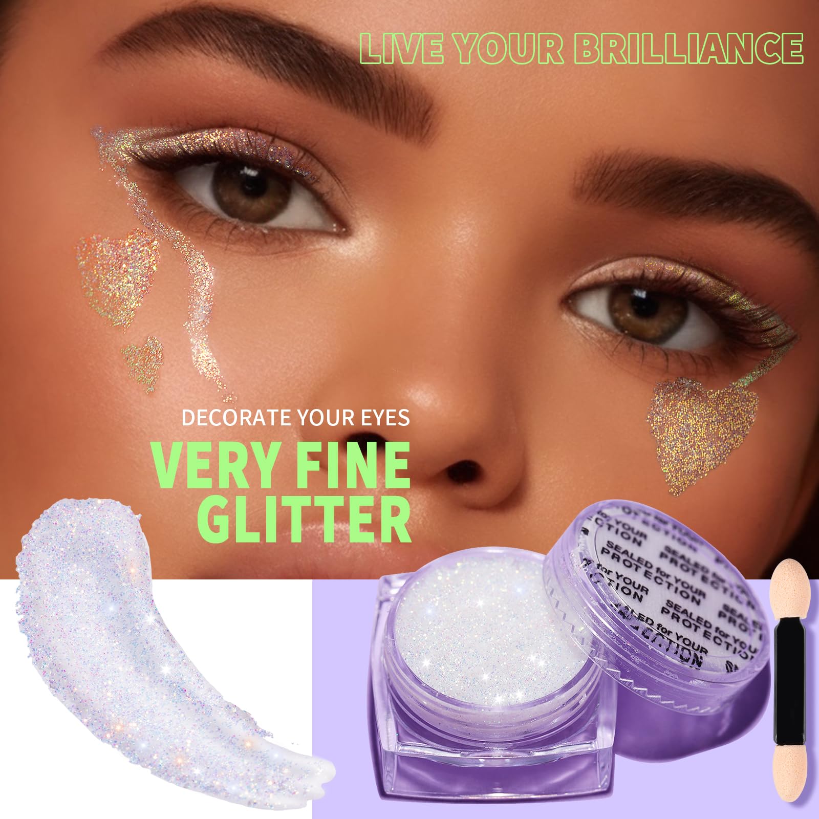 Teenitor glitter gel applied on cheek for long-lasting festival shine
