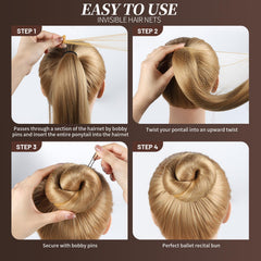 Teenitor ballet bun on dancer in studio demonstrating polished finish