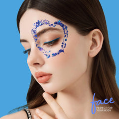 Model hair with Teenitor blue glitter streaks adding iridescent dimension