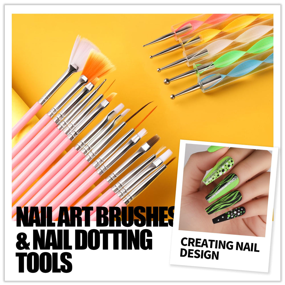 Teenitor close-up of 15 nail art brushes highlighting precise bristles