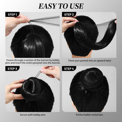 Teenitor bun in use styling demo showing quick polished updo benefit