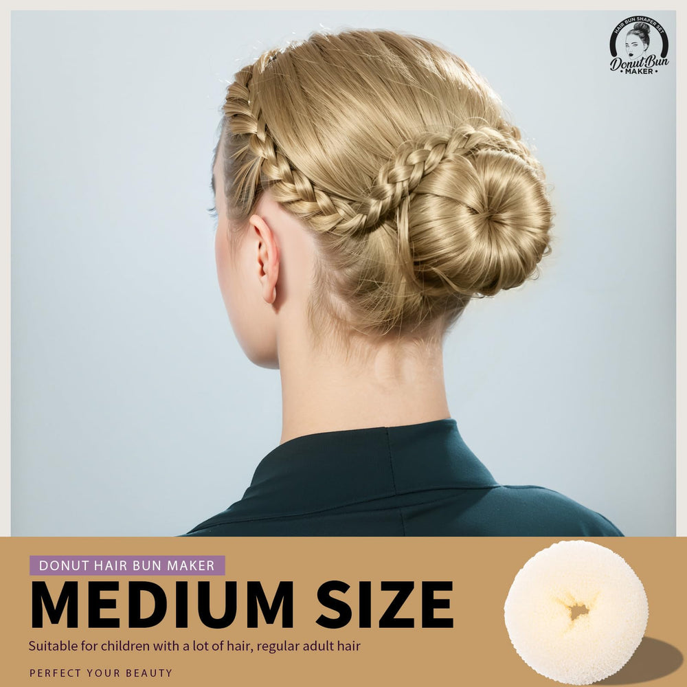 Teenitor bun in use: topknot styled quickly using donut for neat finish