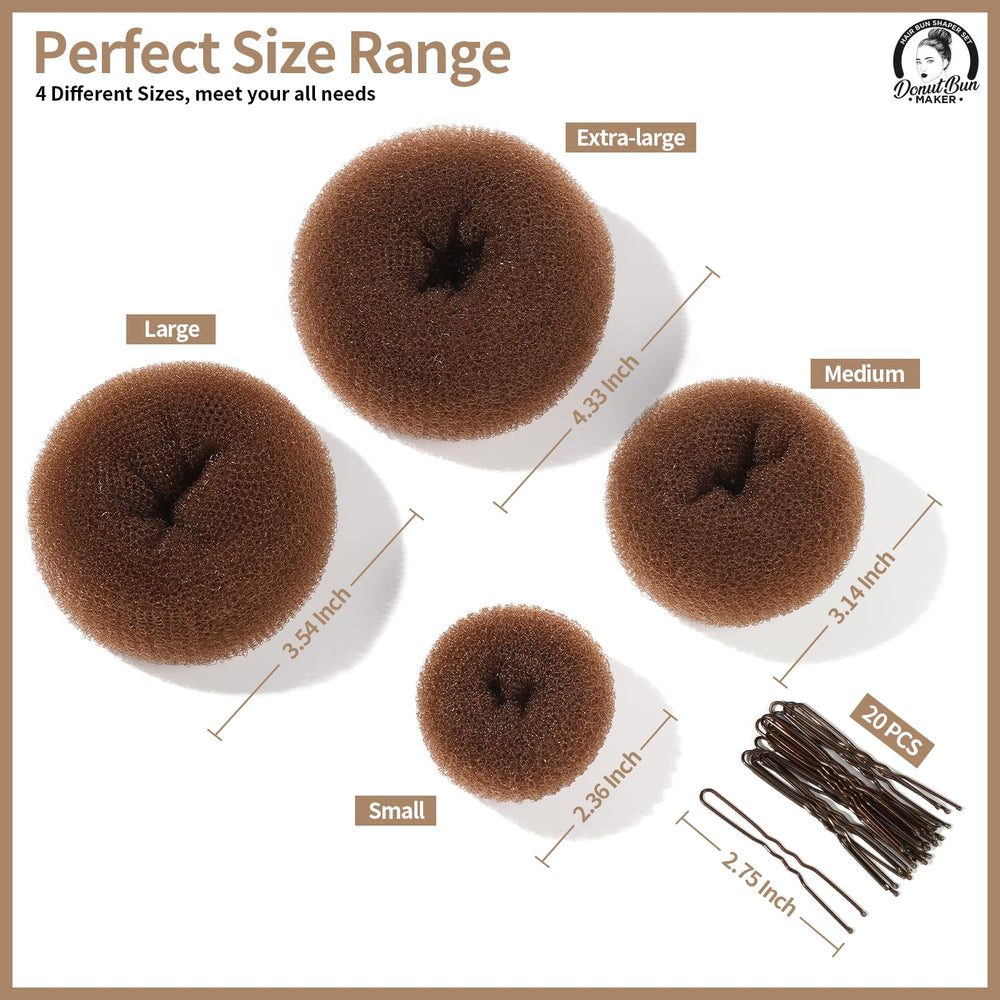 Teenitor four-size bun shapers displayed to show extra large to small benefits