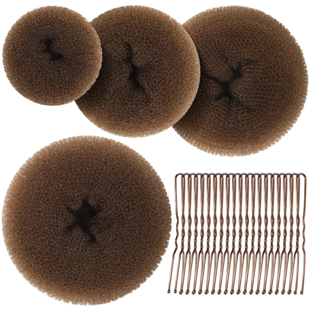 Teenitor front packaging showing four light brown bun makers and pins for quick styling