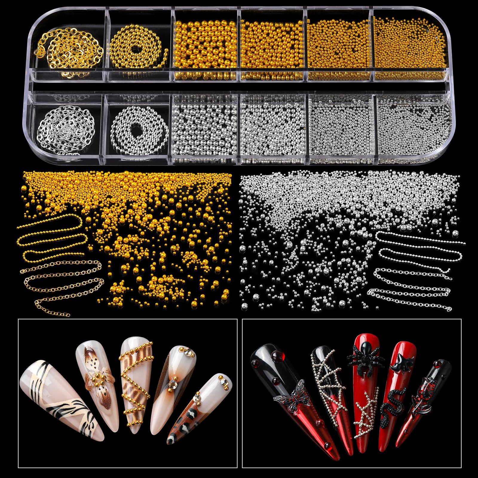 Teenitor caviar beads and chains close-up illustrating texture options for depth