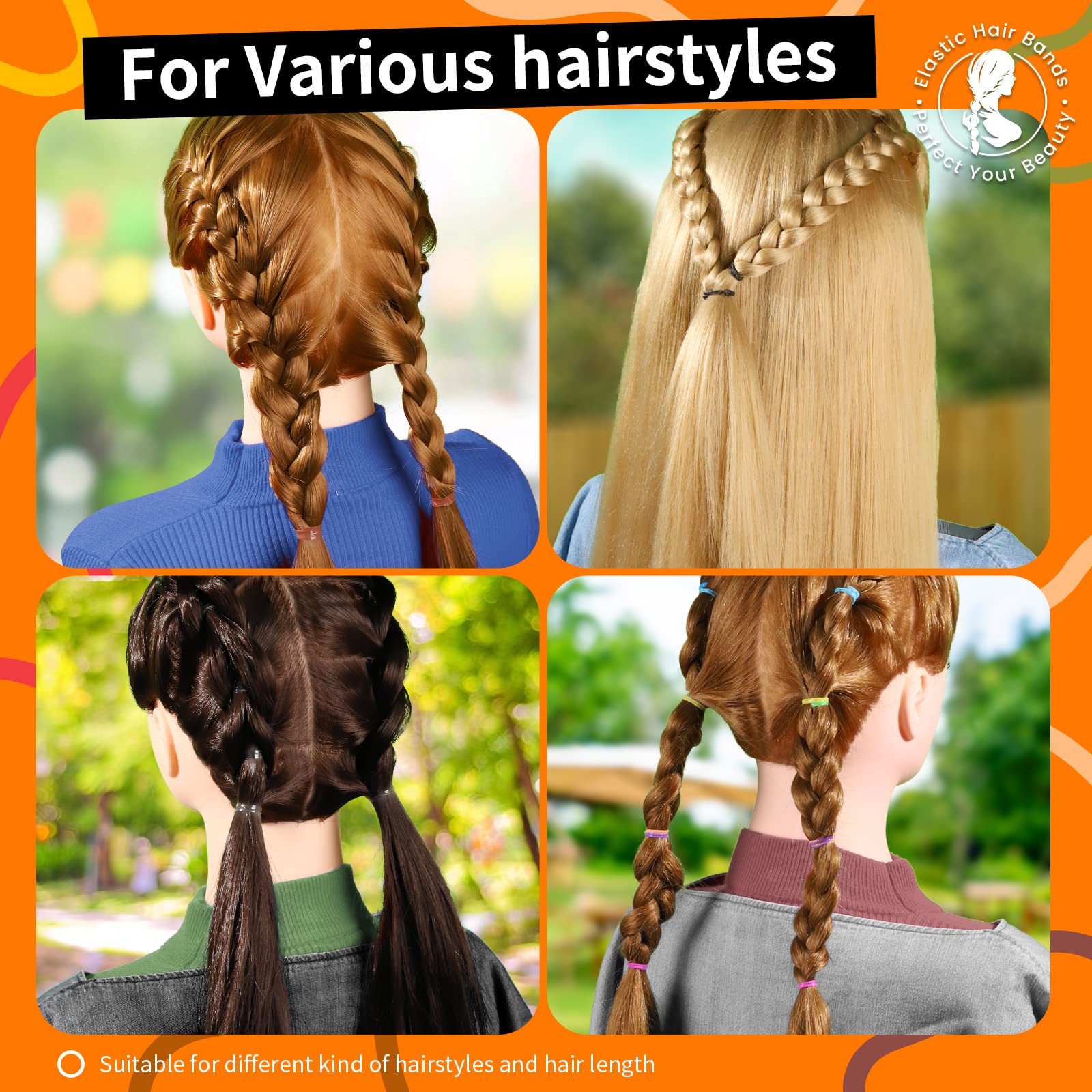 Teenitor clear bands securing a braid neatly without bulk or snagging