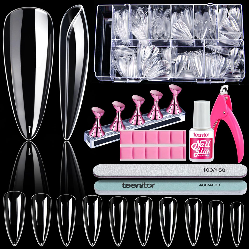 Teenitor clear full-cover tips front packaging showing quantity and tools benefit visibility