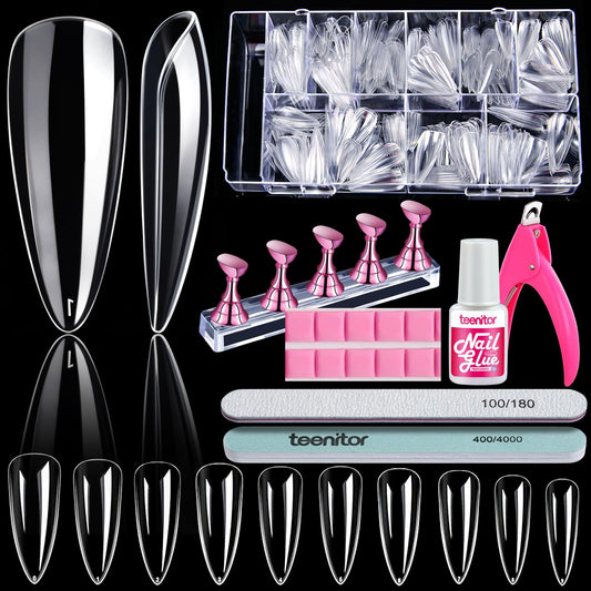 Teenitor clear full-cover tips front packaging showing quantity and tools benefit visibility