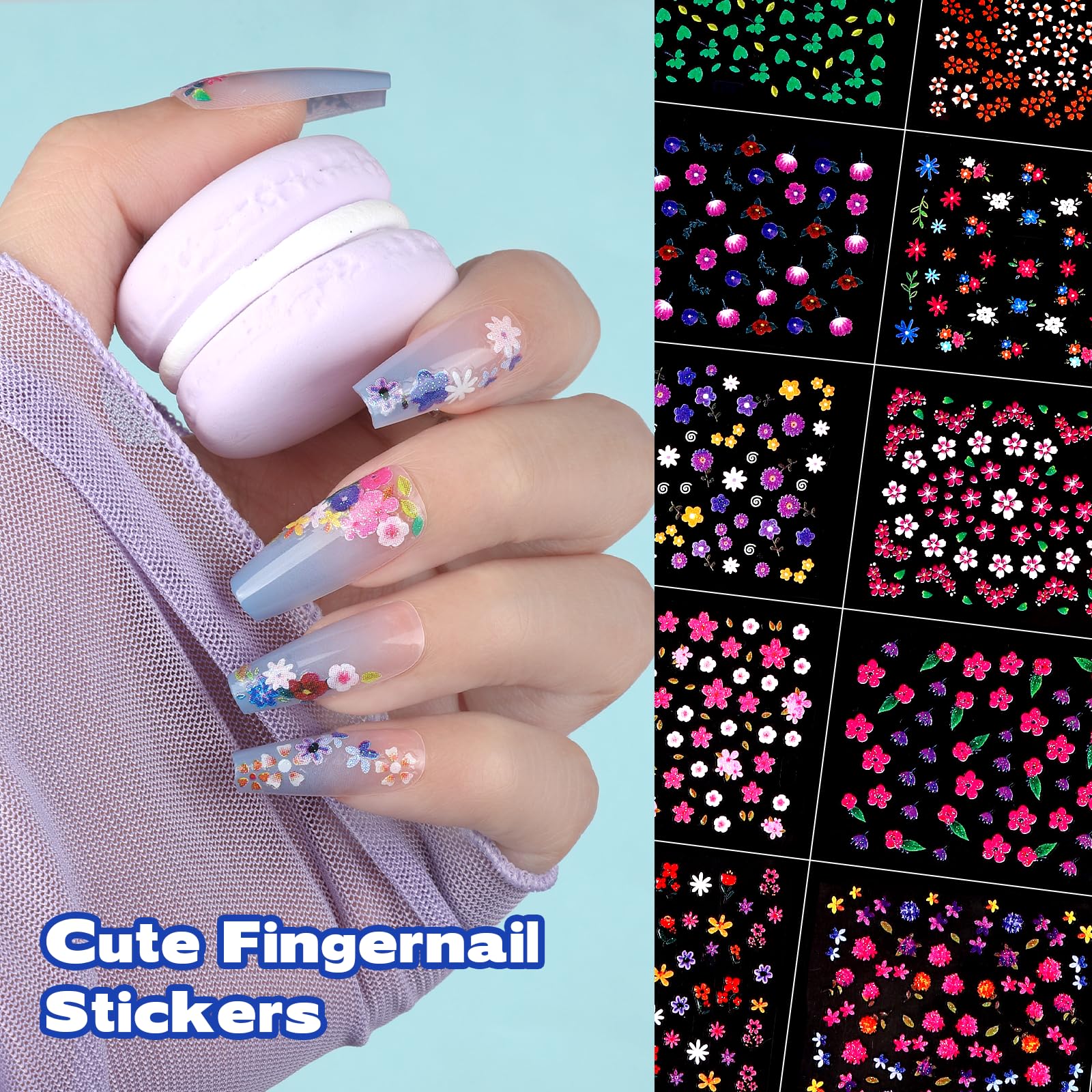 Teenitor close-up of floral sticker fine detail for crisp nail art appearance