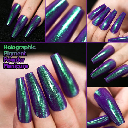 Teenitor close-up of holographic metallic nail tip showing mirror finish and shine