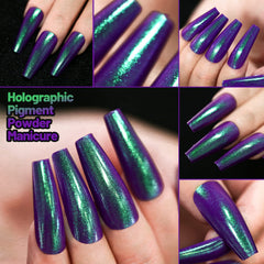 Teenitor close-up of holographic metallic nail tip showing mirror finish and shine
