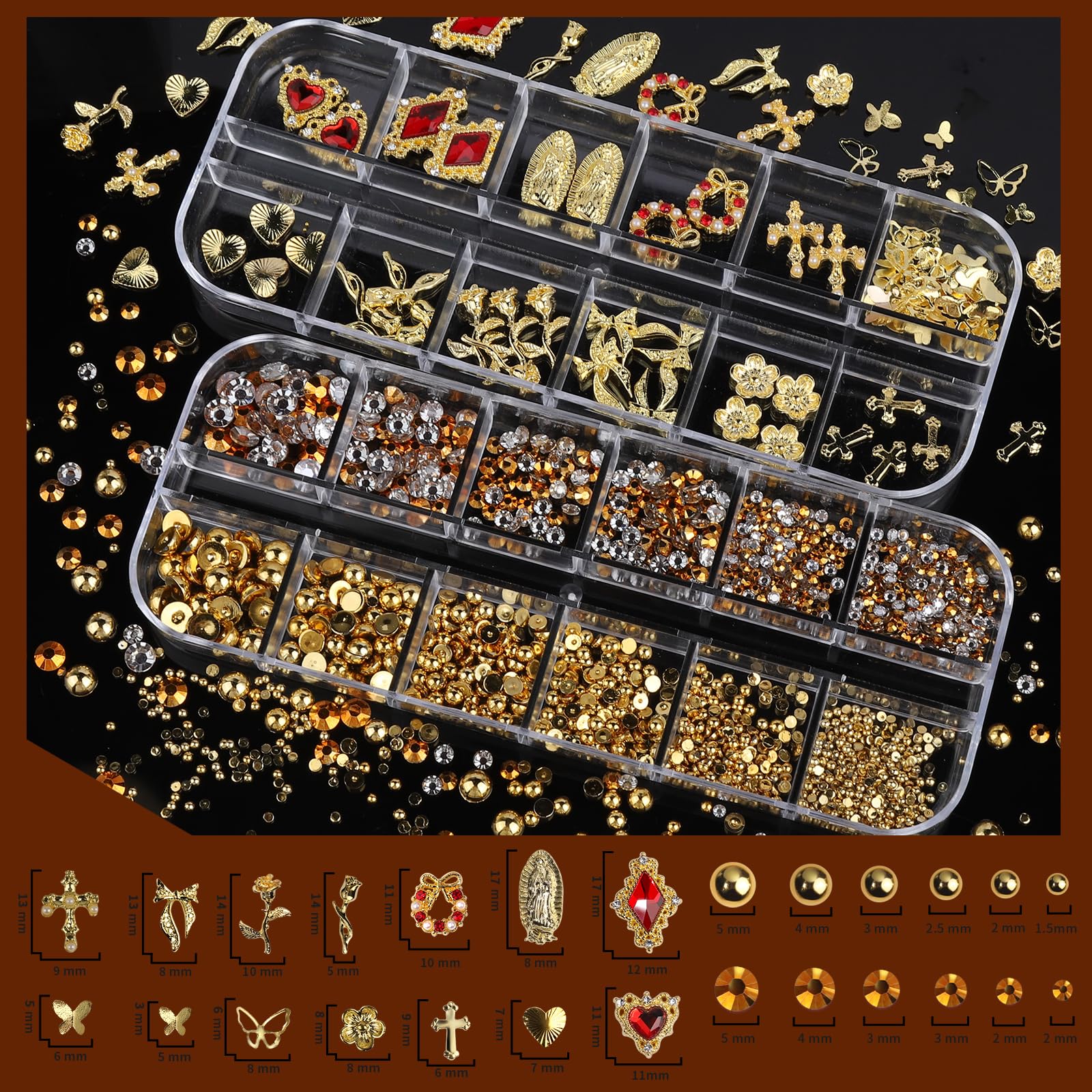 Teenitor close-up of 3D gold charms highlighting texture and upscale detail for statement nails
