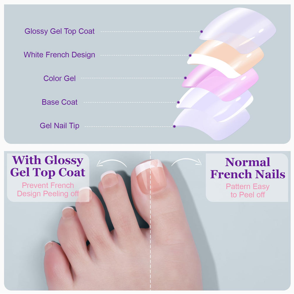 Teenitor close-up of glossy French tip texture highlighting salon finish