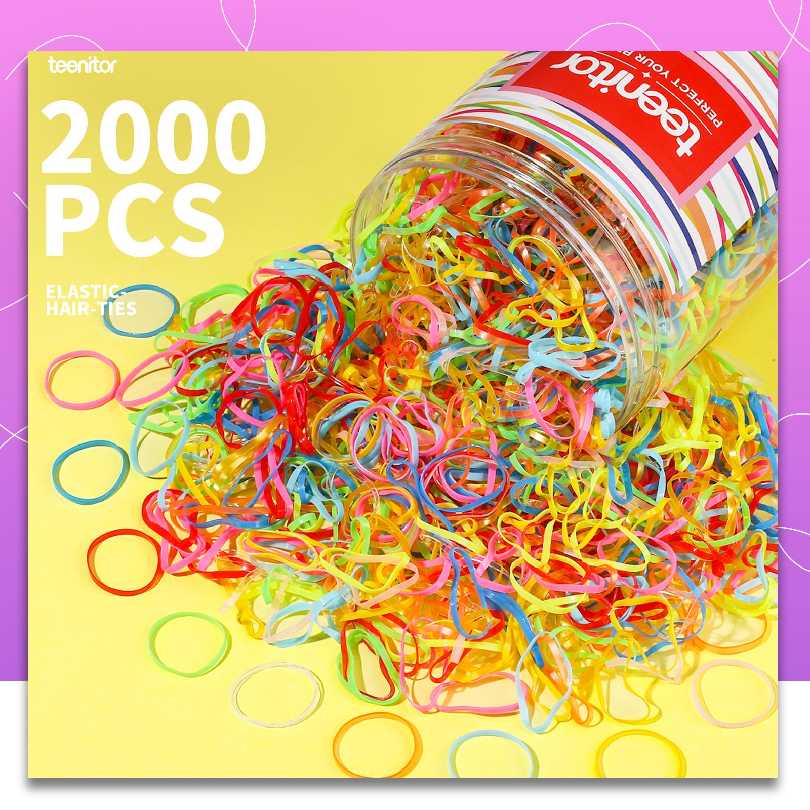 Teenitor top view of 11 color array of elastics, ideal for matching outfits
