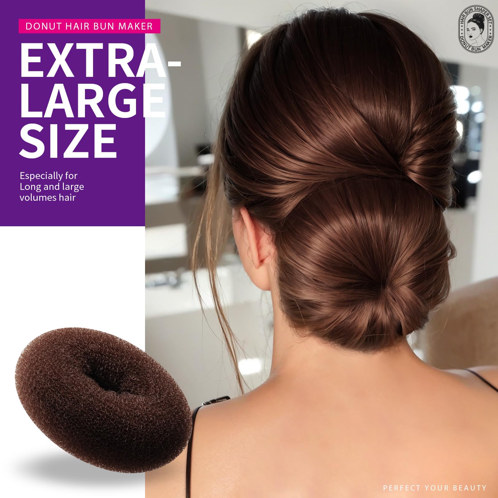 Teenitor extra-large donut with long hair wrapped for dramatic fullness