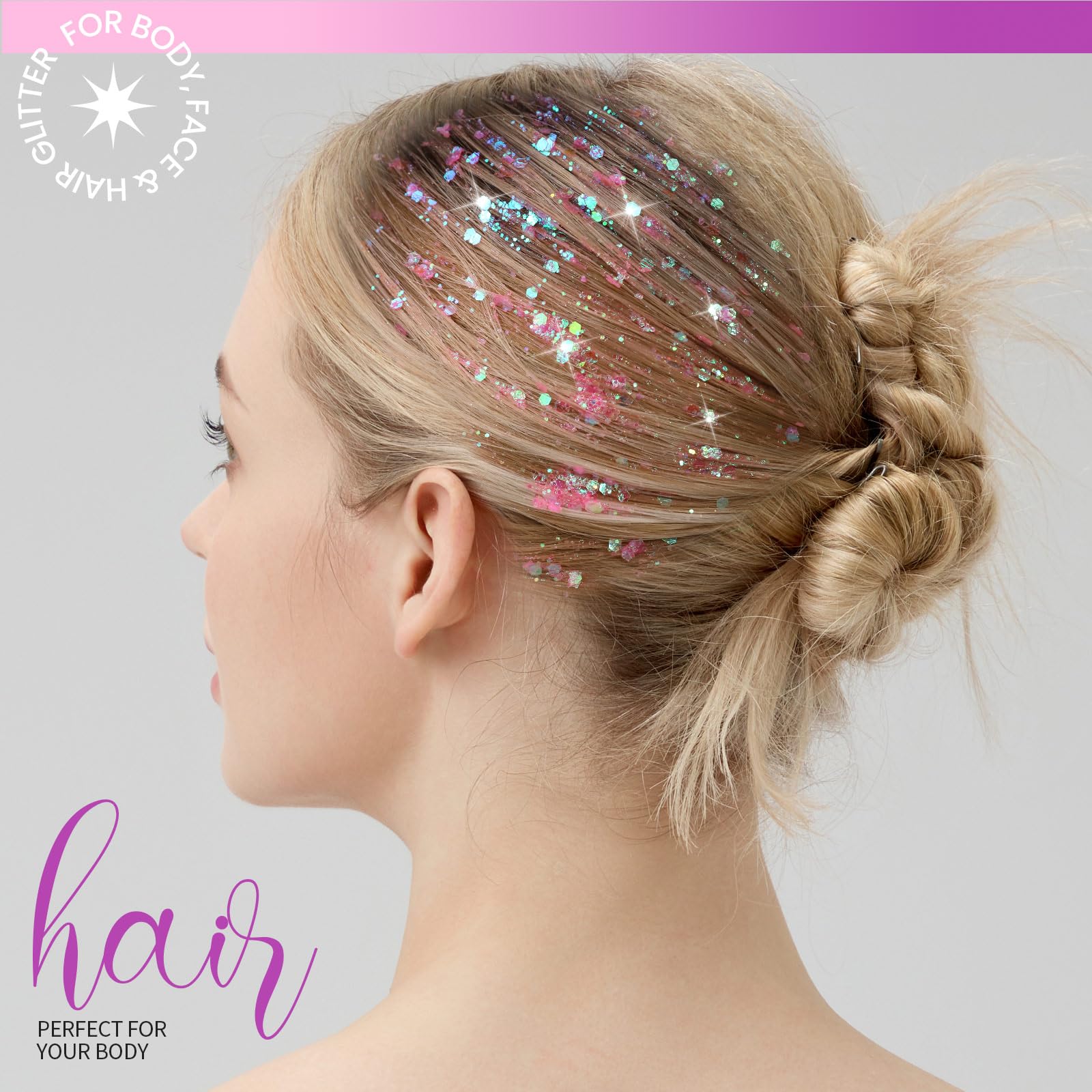 Teenitor worn at a festival on face and body creating vibrant, photo-ready sparkle