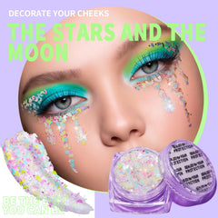 Teenitor glitter worn at festival conveying bold sparkling party look