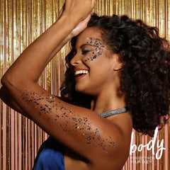 Teenitor model at festival sporting full-face glitter for party-ready confidence benefit