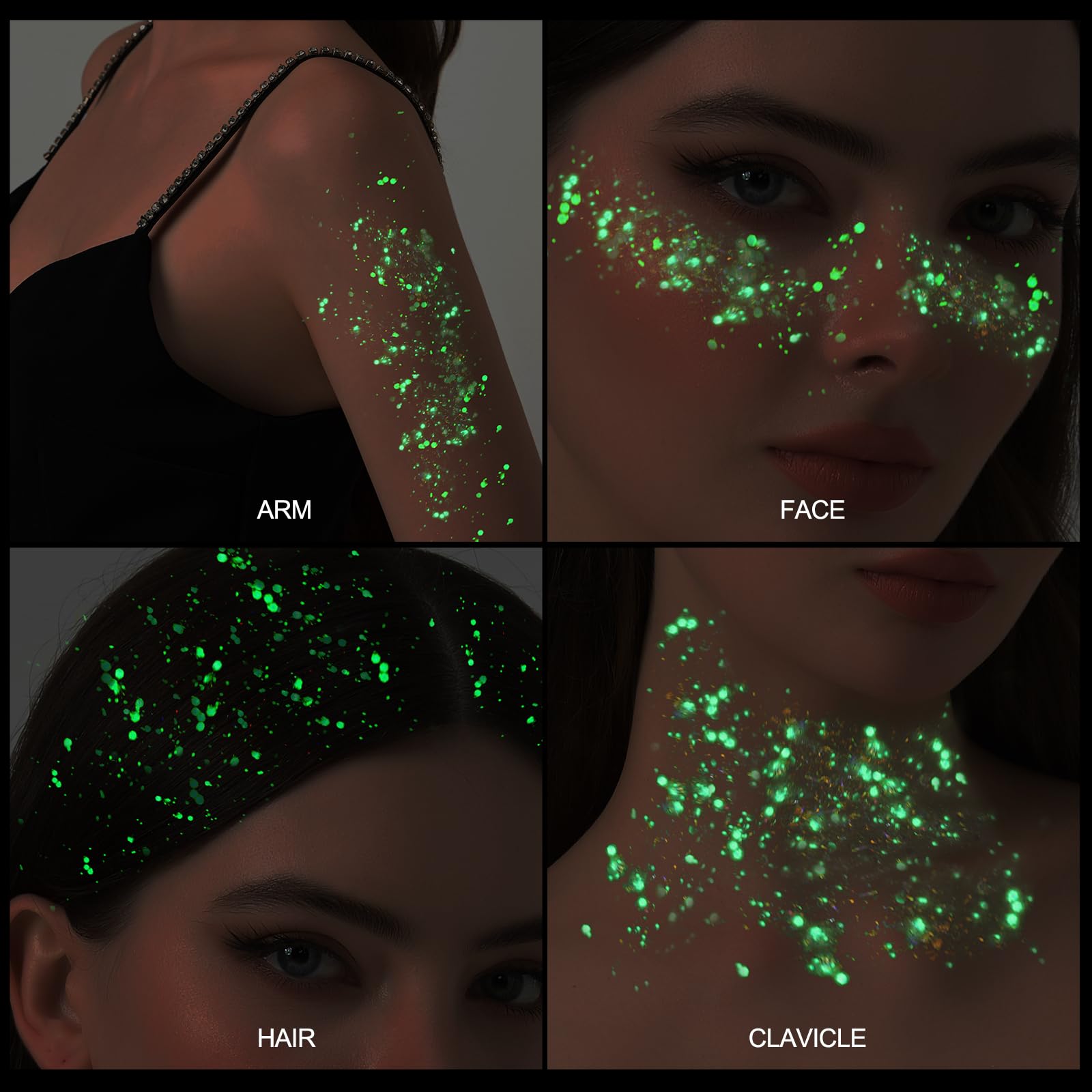 Teenitor festival lifestyle shot wearing glitter that glows under UV light