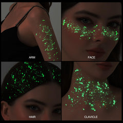 Teenitor festival lifestyle shot wearing glitter that glows under UV light
