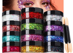 Teenitor front packaging showing 12 glitter gel jars and vibrant colors for festival looks