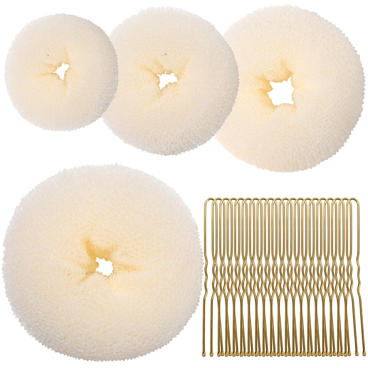 Teenitor cream front packaging showing all four bun sizes and pins for easy selection