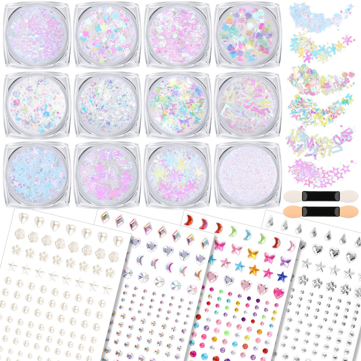 Teenitor front packaging showing glitter pots and gem sheets for easy selection