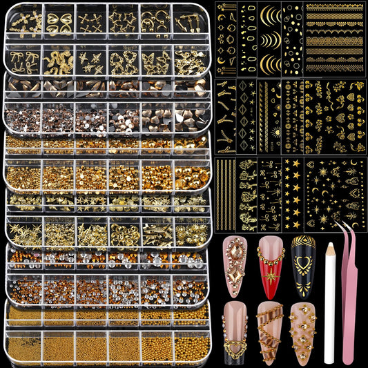 Teenitor front packaging showing full gold nail charms kit and benefits