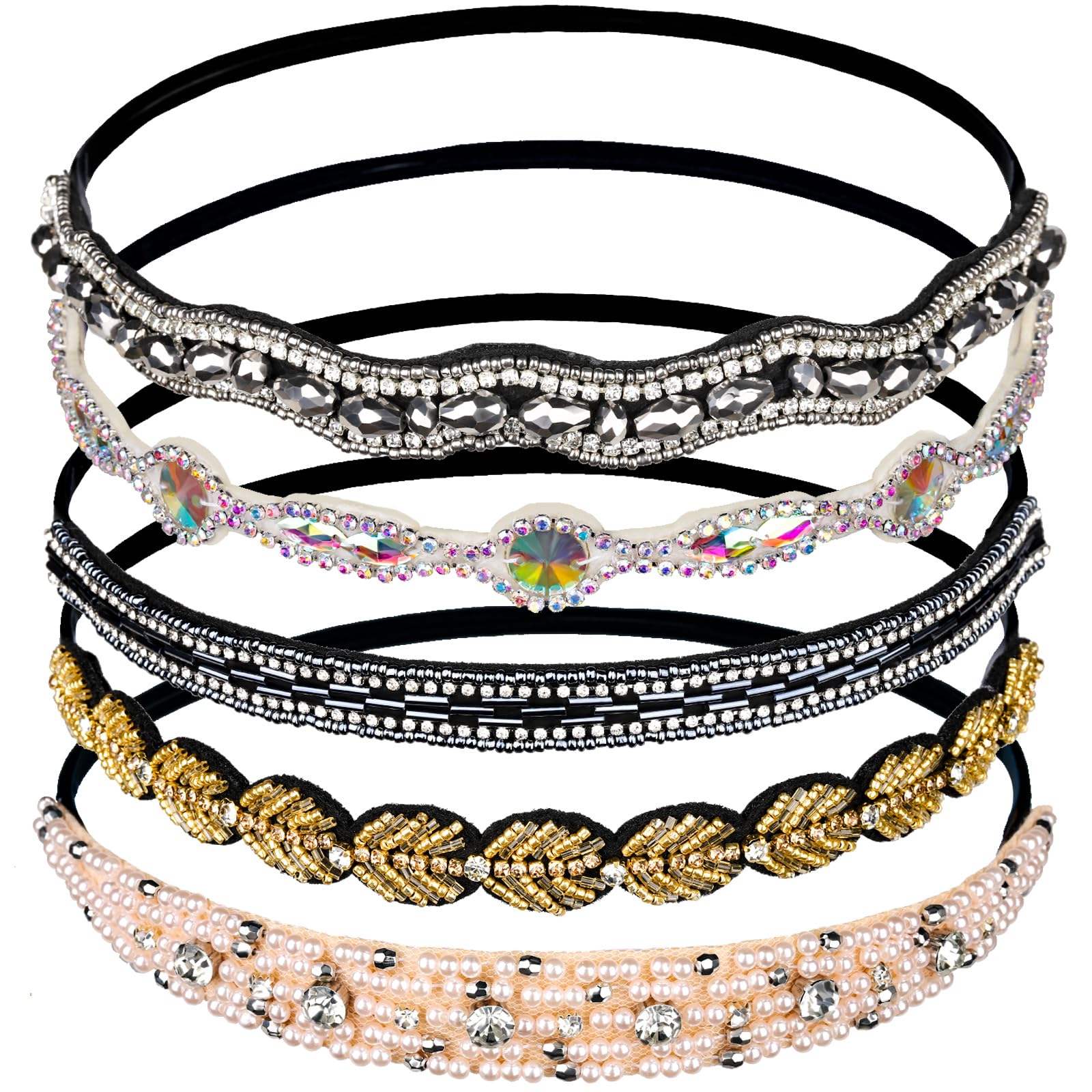 Teenitor front view of five headbands showing styles and sparkle benefit