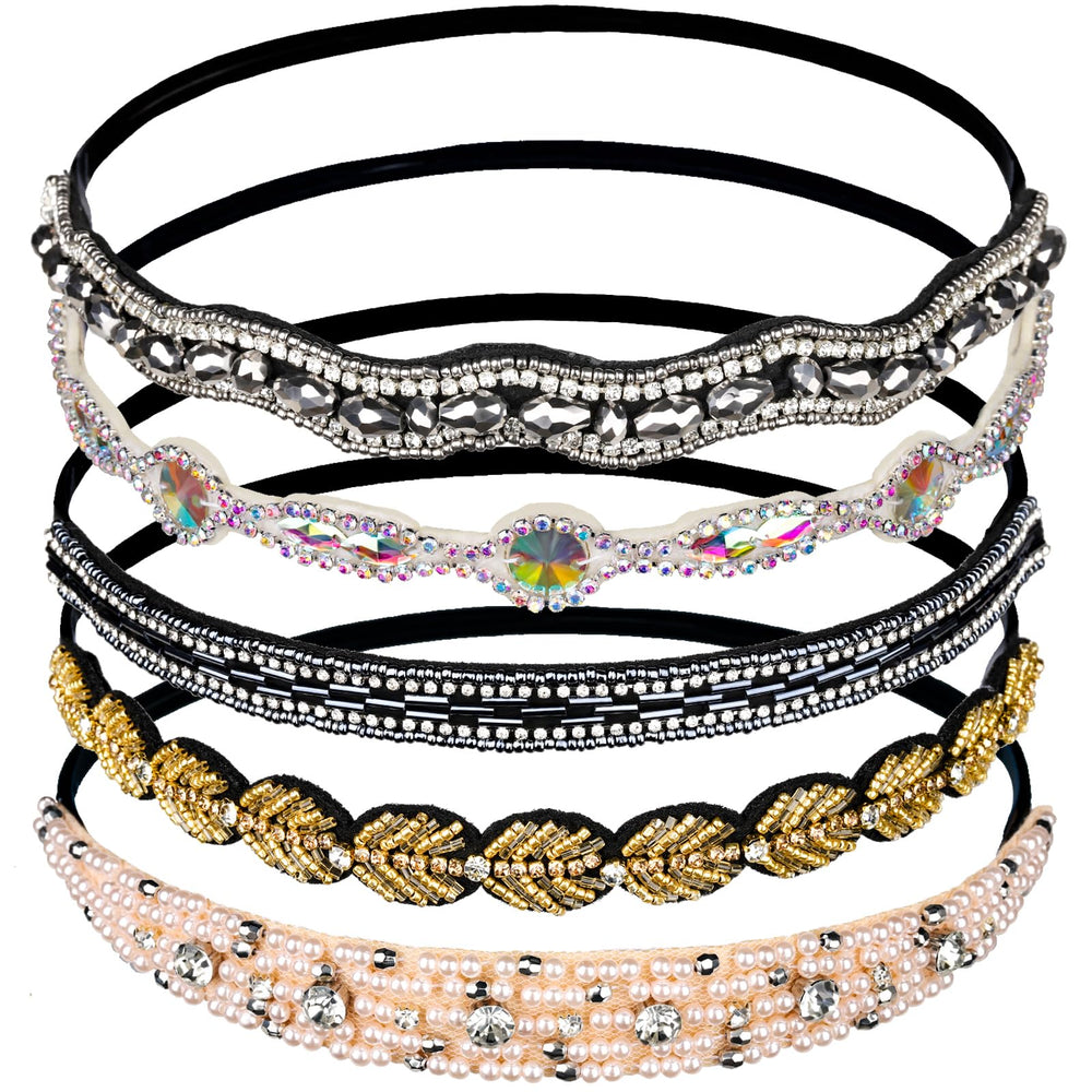 Teenitor front view of five headbands showing styles and sparkle benefit