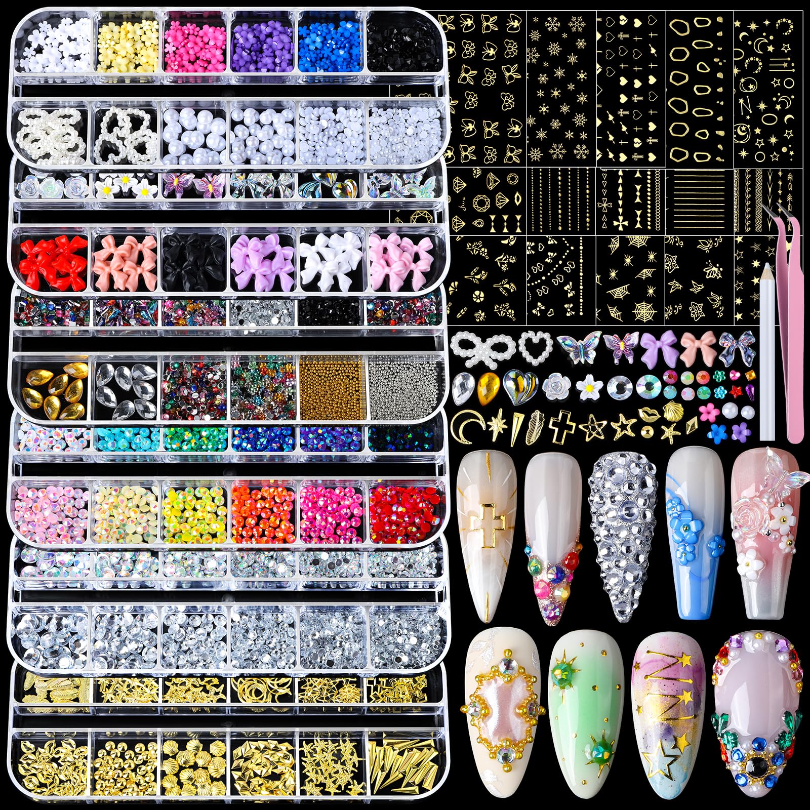 Teenitor front packaging showing full nail charms kit and variety benefits