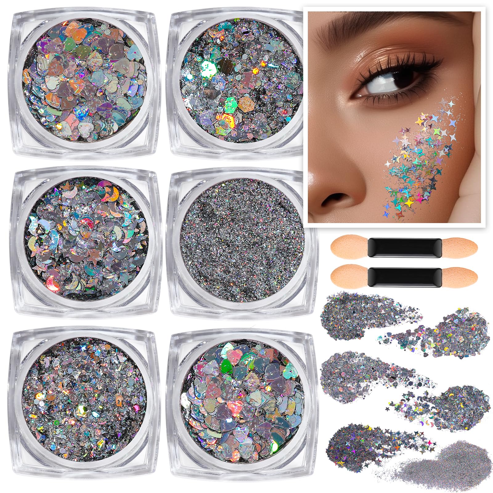Teenitor front packaging showing silver holographic glitter gel and applicators for easy use