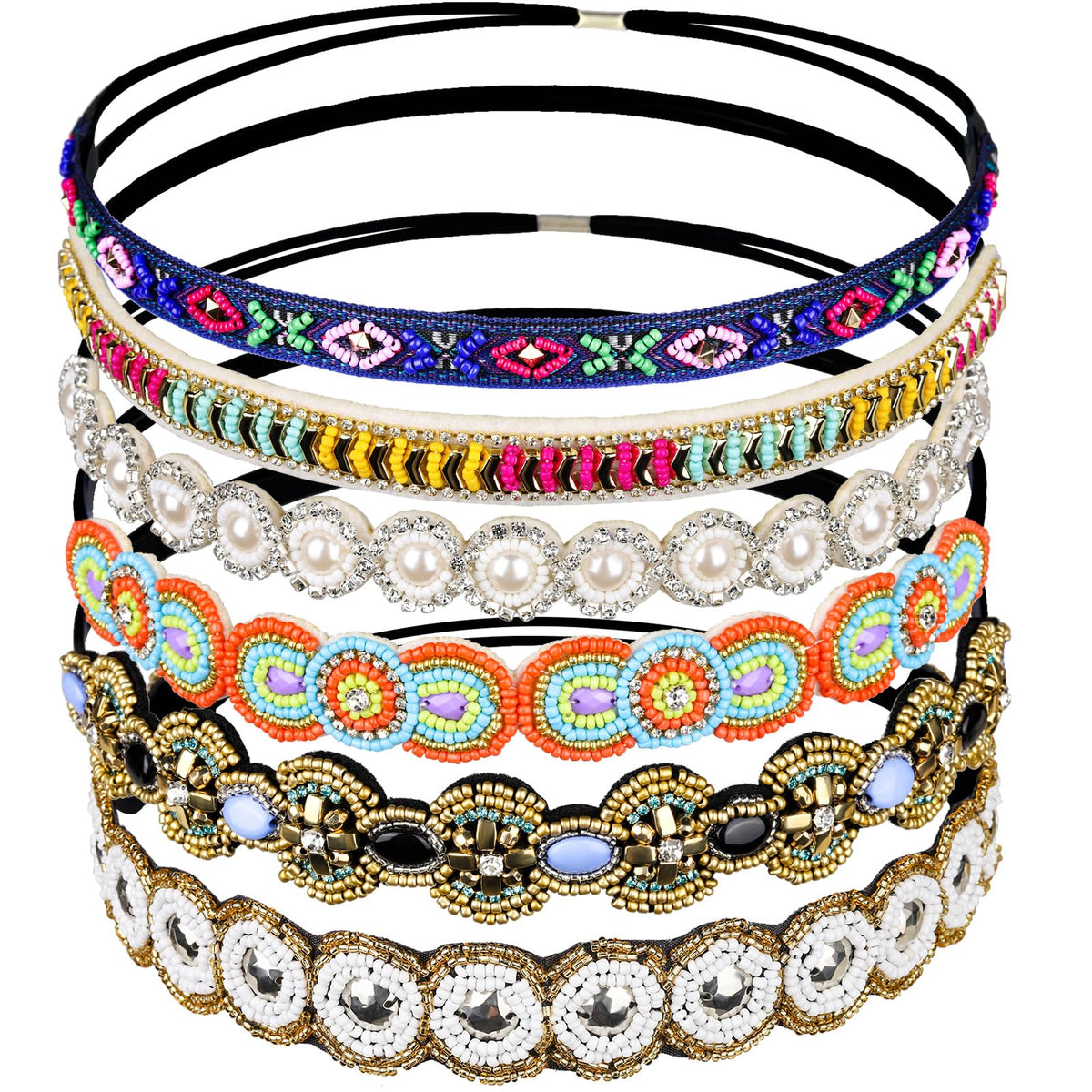 Teenitor front view showing six colorful headbands and elegant packaging benefit style
