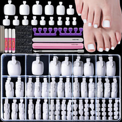 Teenitor front packaging of 240 white toe nails showing organized kit and convenience
