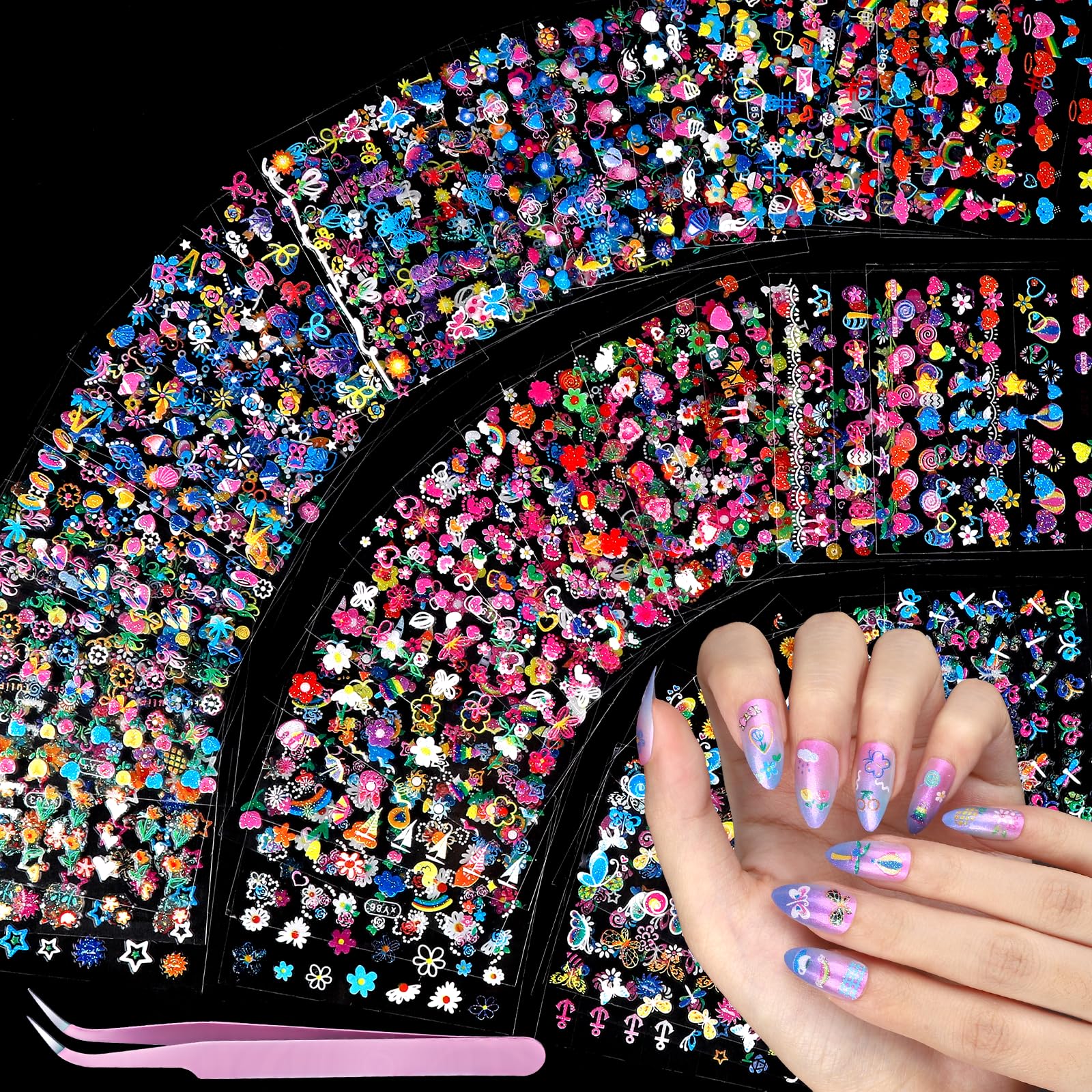 Teenitor front packaging showing colorful nail sticker sheets and variety benefit
