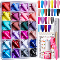 Teenitor front packaging showing 24 color long coffin nails and included accessories for instant styling