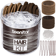 Teenitor front packaging showing full 550-piece hair kit and organized tub for convenience